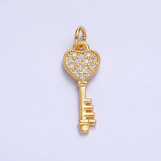 Micro Paved CZ Heart Key Charm