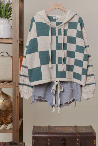 Kept Warm Mello Checkered Drawstring Sweater