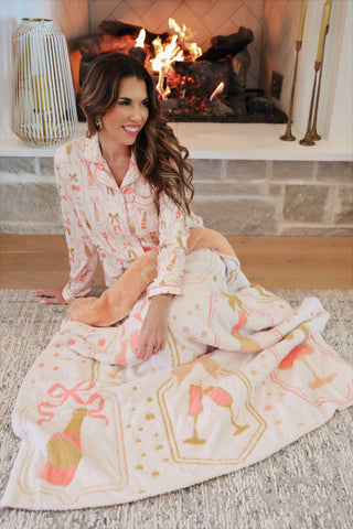 Bows & Bubbly Blanket: Cream/Pink / One Size