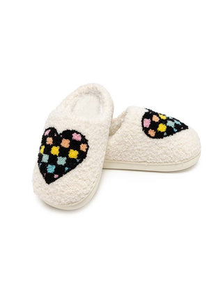 Kids White Retro Heart Slippers