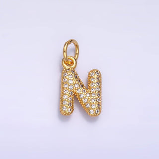 24K Gold Filled CZ Chubby Bubble Balloon Initial Letter Pendant