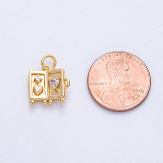 18K Gold Filled Clear CZ Heart Suitcase Luggage Travel Charm