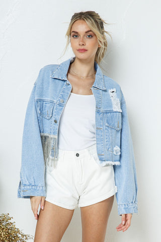 Daring Dreamer Rhinestone Crop Boyfriend Denim Jacket