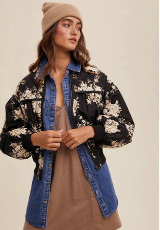 Quilted Floral Bomber Jacket