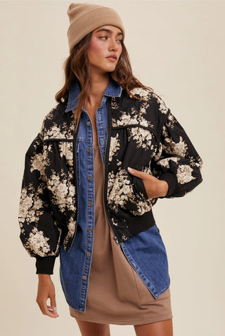 Quilted Floral Bomber Jacket