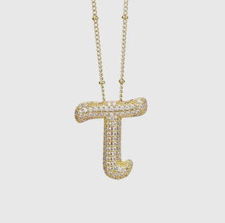 Initial Script Cz Balloon Bubble Gold Necklaces