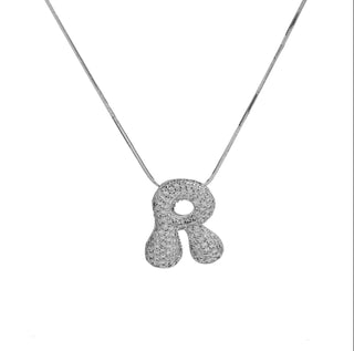 Initial Waterdrop 18K Silver Rhinestone Necklace