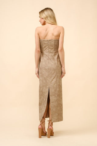 Taupe Tube Fitted Midi Dress