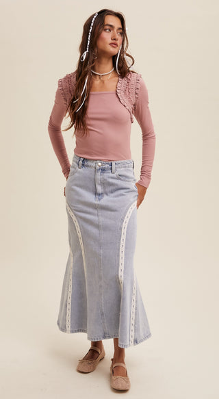 Dusty Rose Shoulder Ruffle Top