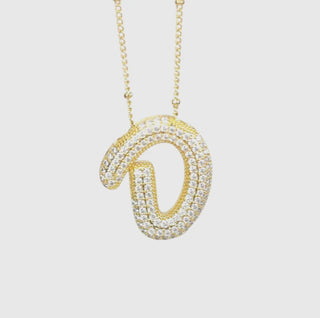 Initial Script Cz Balloon Bubble Gold Necklaces