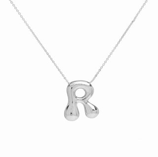 Initial Waterdrop 18K Silver Smooth Necklace