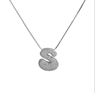 Initial Waterdrop 18K Silver Rhinestone Necklace