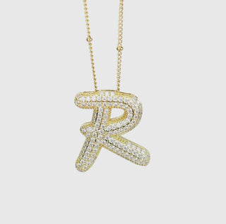 Initial Script Cz Balloon Bubble Gold Necklaces