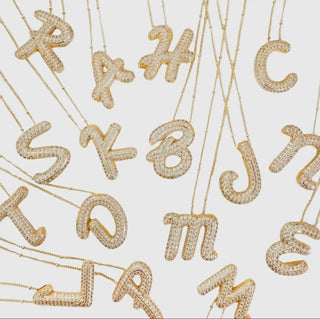 Initial Script Cz Balloon Bubble Gold Necklaces