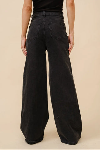 Black Mid Rise Crystal Slit Denim Jean