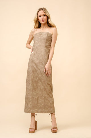 Taupe Tube Fitted Midi Dress