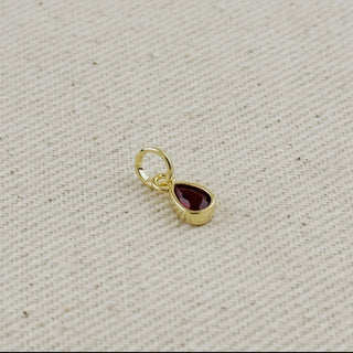 18k Gold Filled Birthstone Bezel Drop Charm : Garnet