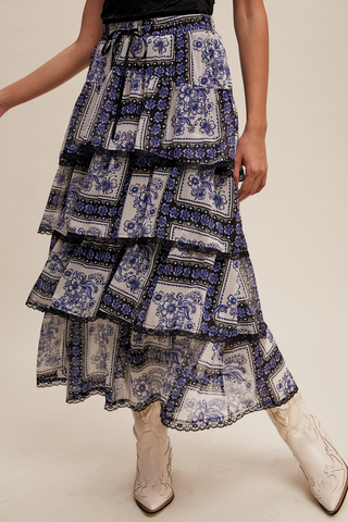 Floral Tiered Handkerchief Maxi Skirt