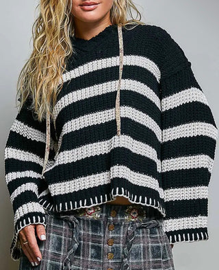 Chenille Stitch Striped Long Sleeve Sweater