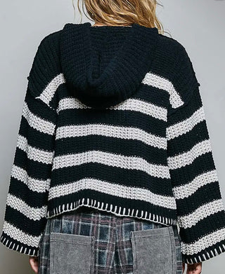 Chenille Stitch Striped Long Sleeve Sweater