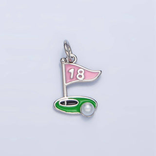 24K Gold Filled Golf Course Pearl Enamel Charm in Gold