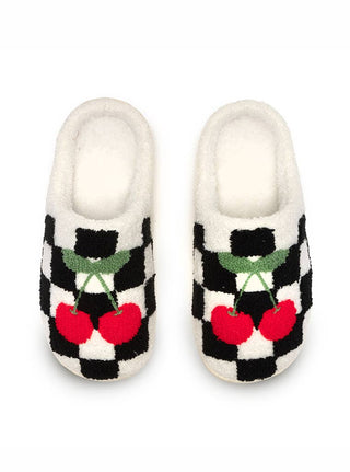 Black & White Checkered Cherry Slippers