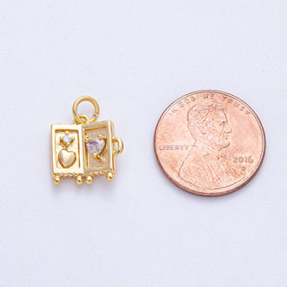 18K Gold Filled Clear CZ Heart Suitcase Luggage Travel Charm