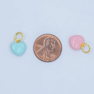 24K Gold Filled Blue, Pink Enamel Heart Charm