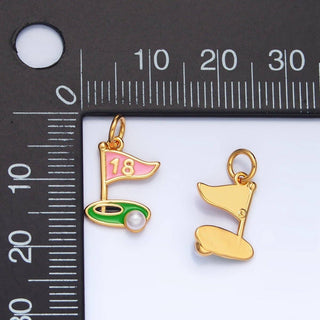 24K Gold Filled Golf Course Pearl Enamel Charm in Gold