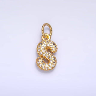 24K Gold Filled CZ Chubby Bubble Balloon Initial Letter Pendant