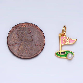 24K Gold Filled Golf Course Pearl Enamel Charm in Gold