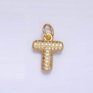 24K Gold Filled CZ Chubby Bubble Balloon Initial Letter Pendant