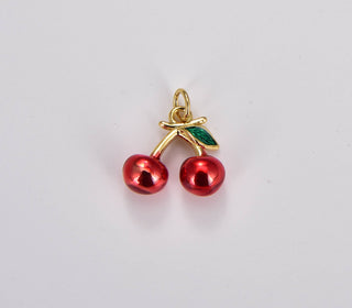 Gold Filled Red Enamel Cherry Fruit Charm Pendant