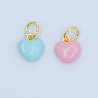 24K Gold Filled Blue, Pink Enamel Heart Charm
