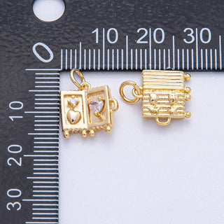 18K Gold Filled Clear CZ Heart Suitcase Luggage Travel Charm