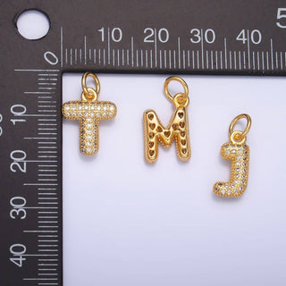 24K Gold Filled CZ Chubby Bubble Balloon Initial Letter Pendant