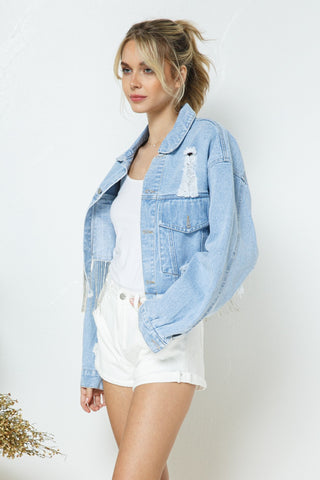 Daring Dreamer Rhinestone Crop Boyfriend Denim Jacket