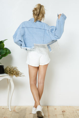 Daring Dreamer Rhinestone Crop Boyfriend Denim Jacket