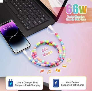 Cowboy Pearl & Turquoise Beaded 4-IN-1 Charging Cable