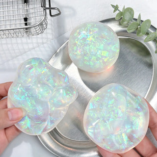 Iridescent Crystal Moldable Coconut Oil Squeeze Stress Ball: Colored Ribbon