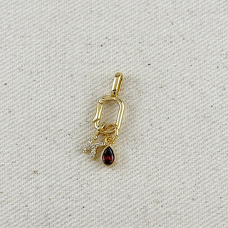18k Gold Filled Birthstone Bezel Drop Charm : Garnet