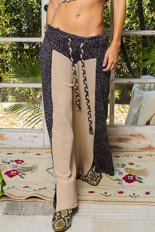 Pol Clothing - Animal Print Contrast Thermal Straight Fit Knit Pants