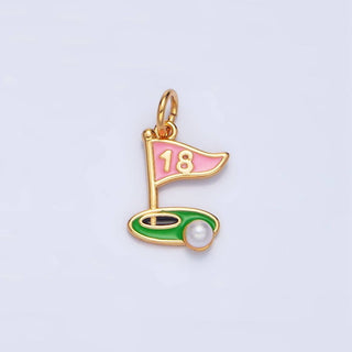 24K Gold Filled Golf Course Pearl Enamel Charm in Gold