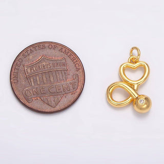 24K Gold Filled CZ Stethoscope Heart Multidimensional Charm
