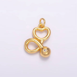 24K Gold Filled CZ Stethoscope Heart Multidimensional Charm