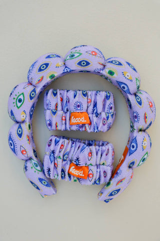 KAXI - GRWM HEADBAND & WRISTBAND SET: PINK & BLUE POLKA DOT / WITH WRISTBANDS