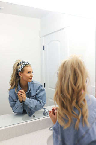 KAXI - GRWM HEADBAND & WRISTBAND SET: PINK & BLUE POLKA DOT / WITH WRISTBANDS