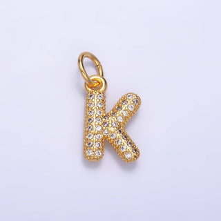 24K Gold Filled CZ Chubby Bubble Balloon Initial Letter Pendant