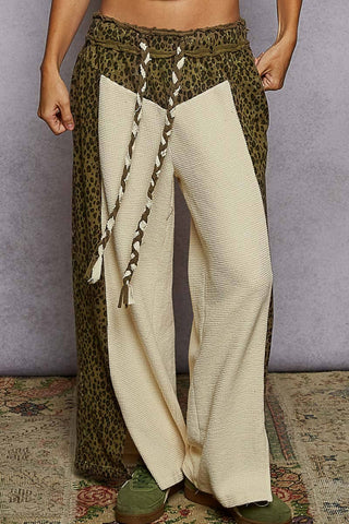 Pol Clothing - Animal Print Contrast Thermal Straight Fit Knit Pants