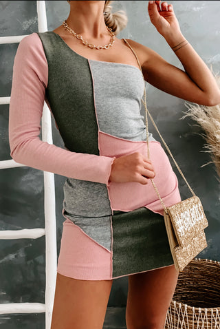 Geometric One Shoulder Bodycon Dress